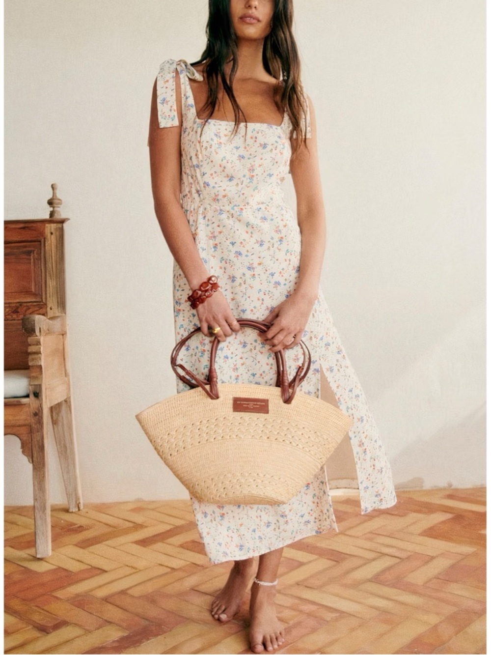 NWT Sezane White Midi Floral Dorotha Sleeveless Dress